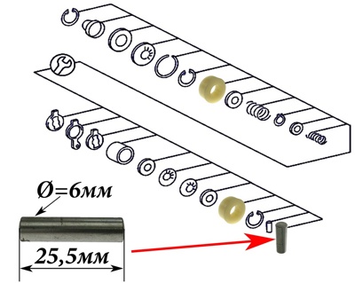 Палец тяги переключения КПП MERCEDES, длина 25,5мм, O=6мм 936-961 - фото